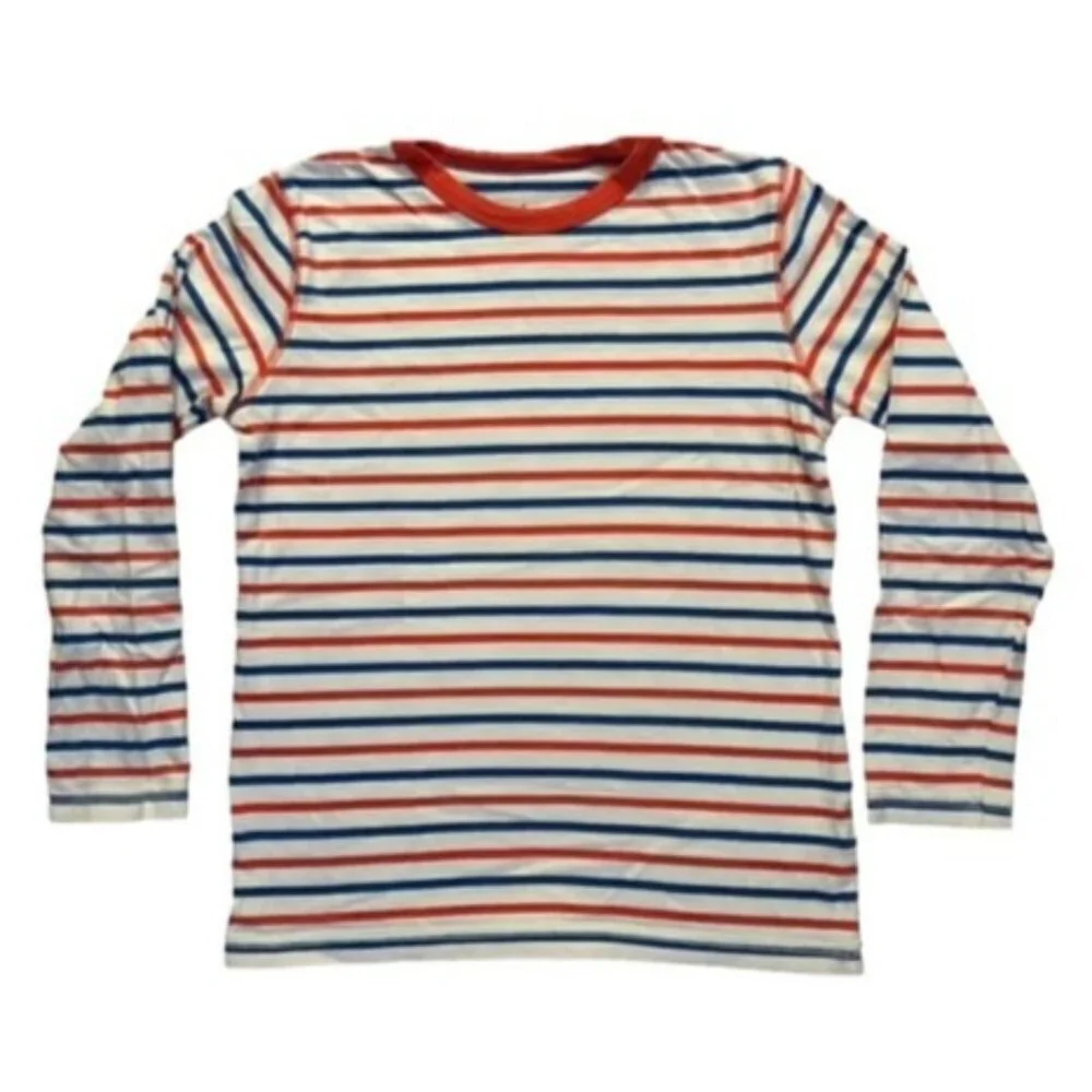 Mini Boden Kids Long Sleeve Striped Shirt Red & Navy Cotton Size 8-9Y